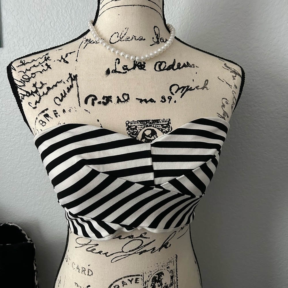 Hotter Black and White Asymmetrical Bustier Crop Top